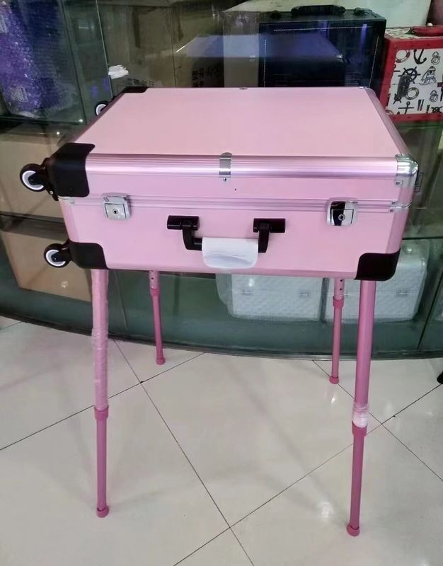 Schminkkoffer verstellbares Stehen Beine Schwergewicht Koffer Led Lichtspiegel Kosmetik Rollende 4 Räder Trolley Schminkkoffer