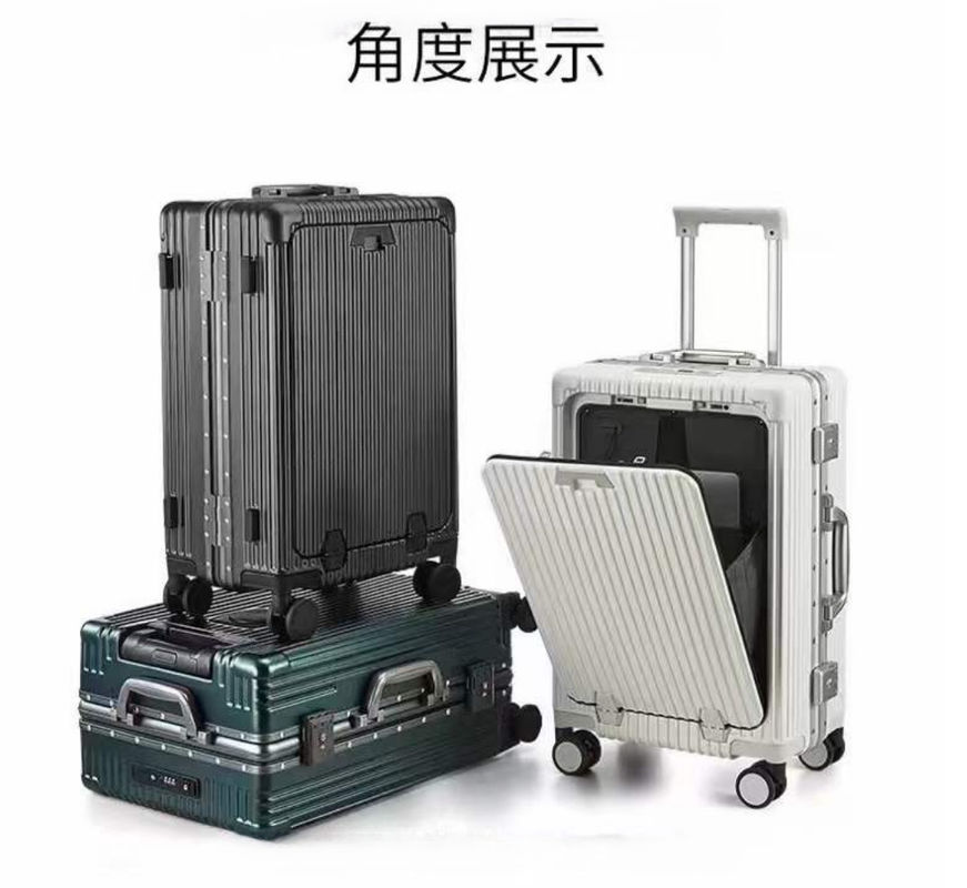 24-Zoll-Koffer mit offenem Hard Shell Aluminium-Rahmen mit USB-Ladestation TSA-Sperre Taschenhalter und mittlerem Telefonhalter